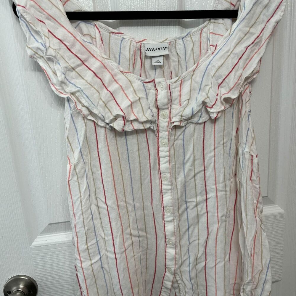 Ava & Viv white striped sleeveless tank plus size 1x